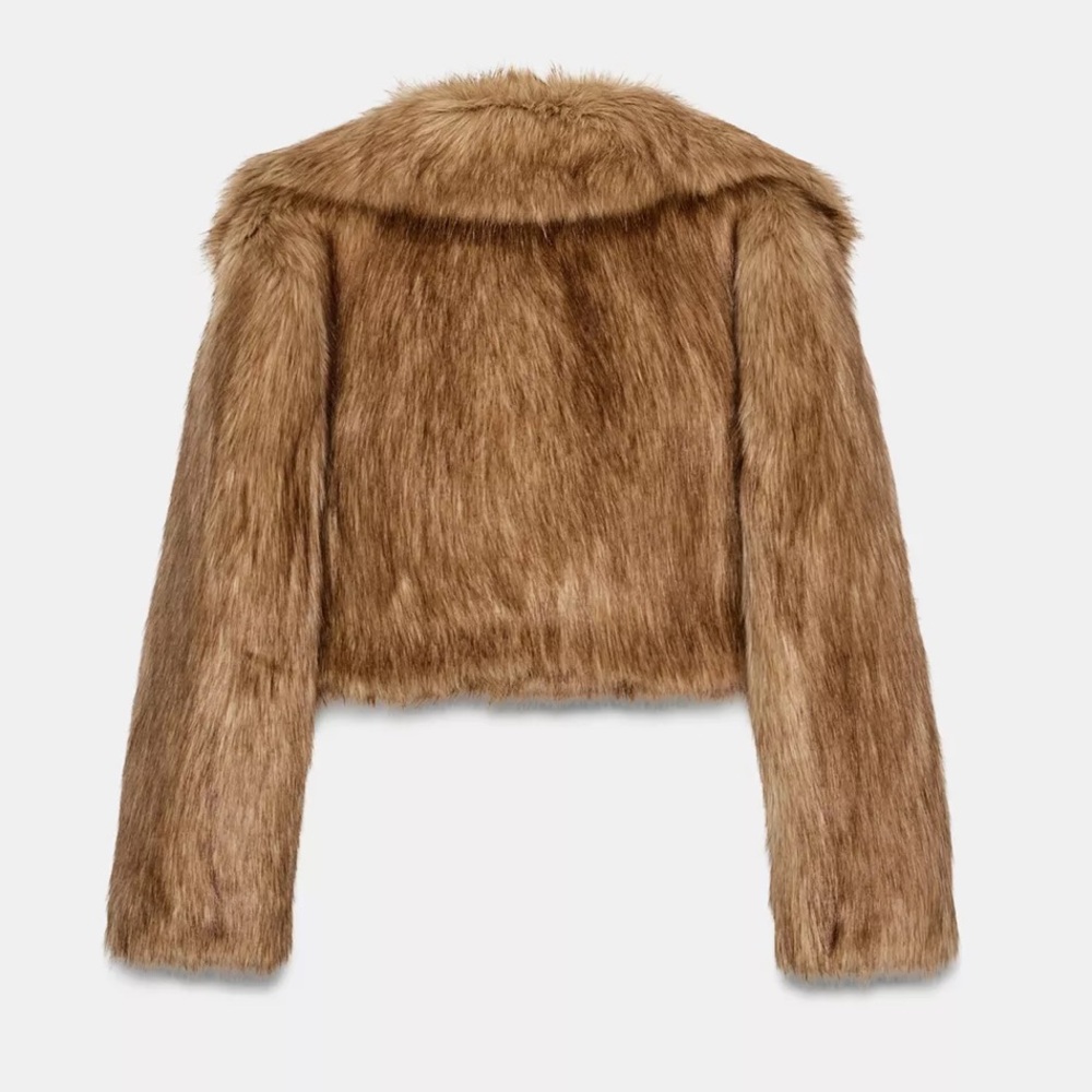 ZW COLLECTION FAUX FUR CROPPED JACKET LARGE BROWN BEIGE COAT 3945/243 TAN - Picture 3 of 9